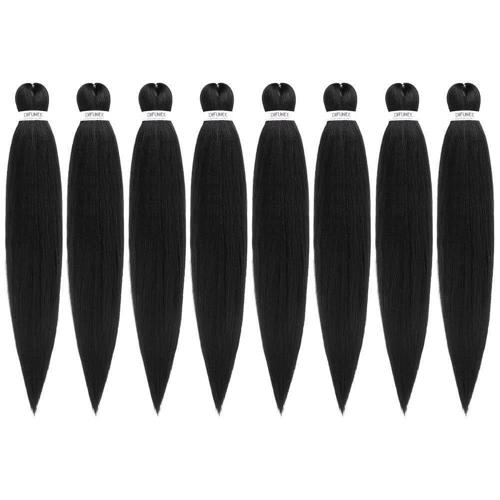 Pre-stretched Braiding Hair - 24 Inch 8 Packs Natural Black Long Braiding Hair For Twist or Box Braids, Yaki Texture Hot Water Setting Synthetic Crochet Hair Extensions (24 Inch, 1B-8P)