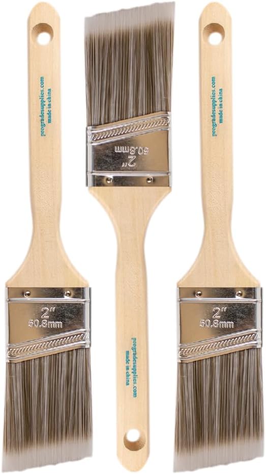 Pro Grade Paint Brush Set - 3-Pack - 2" Angle Brushes for All Latex and Oil Paints & Stains - Home Improvement - Interior & Exterior Use