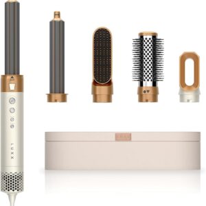 Luxx Luxx Air Pro 2 5in1 Pearl White Hair Dryer Brush Set, Curling Iron and Blow Dryer Combo Kit, 5 Attachments for All Hair Types, Volumizer Hair Dryer and Smoothing Brush, Ionic Technology, 1200W