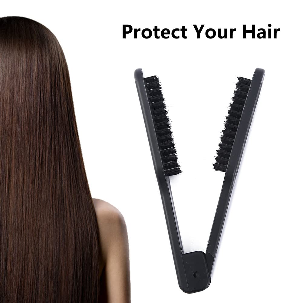 Double Sided Bristle Hair Brush, Hair Straightening Comb, Clamp Hair Brush for Smoothing and Styling, Salon Hairdressing Styling Tool for Women and Men(Black) - Image 3