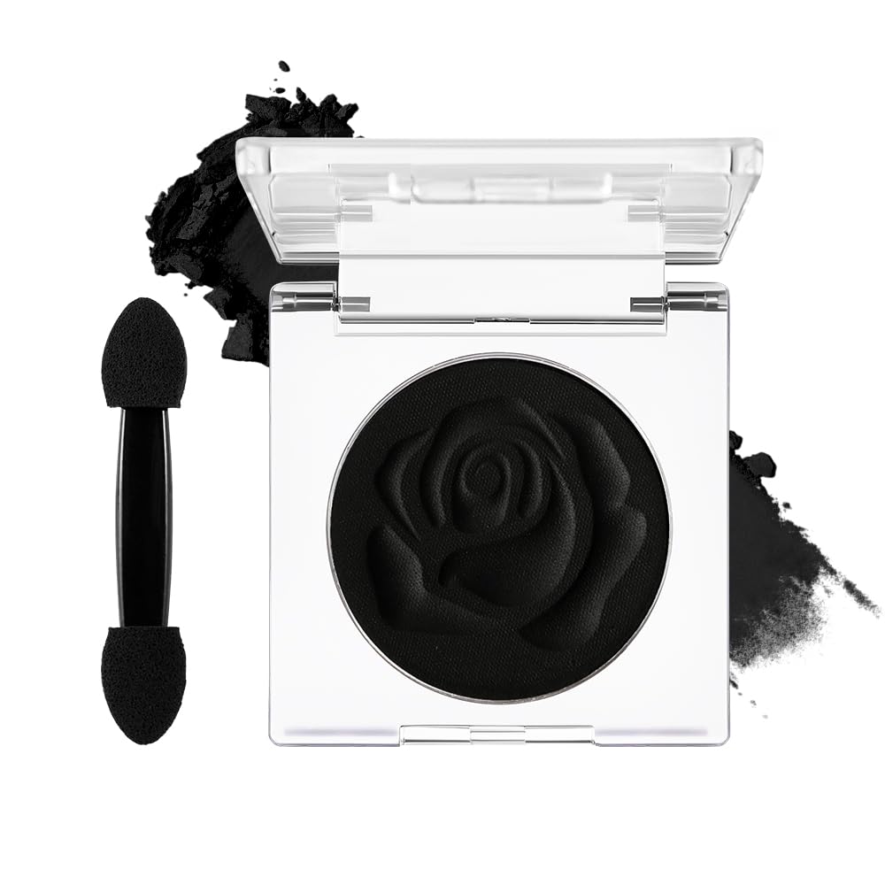 DE'LANCI Single Black Eyeshadow, Matte Eyeshadow Black Eyes Goth Smokey Makeup, Long Lasting Blendable Single Dark Eye Shadow Pallet, for Smoky SFX Halloween Makeup Eyeliner Face Body Paint, #01