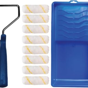 Pro Grade - Paint Roller Tool Kit - 10 Piece Painting Set - Mini Plastic Paint Tray Set, Mini Roller Frame,Microfiber Roller Covers