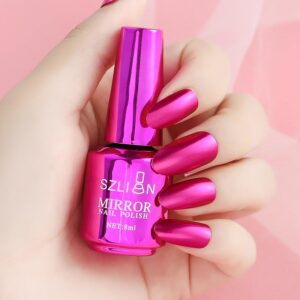 Metallic Nail Polish, Mirror Long-Lasting Quick Dry Nail Lacquers, Shiny Nail Art Decoration (08, 8ml)