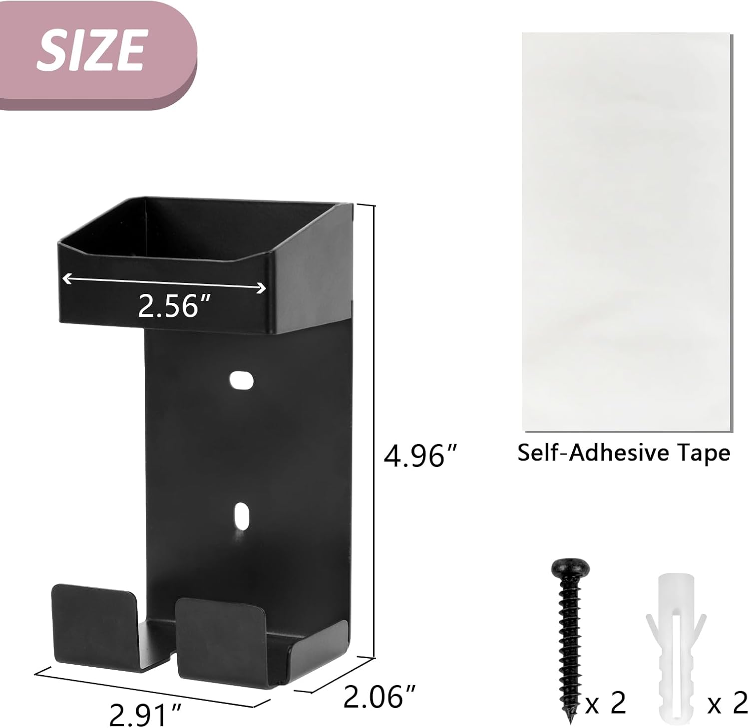 Wall-Mounted Organizer for Curling Iron, Hair Dryer, and Flat Iron Storage - Black - Image 2