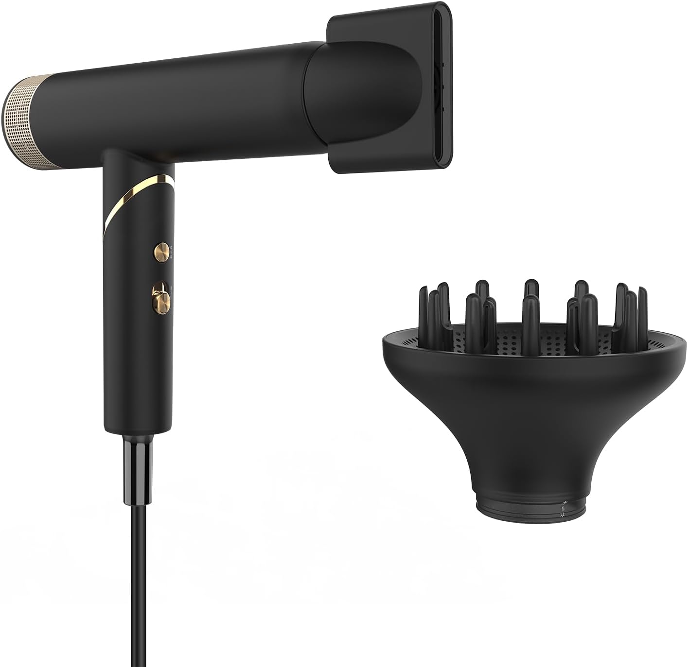 Professional Hair Dryer with Diffuser, Foldable Blow Dryer with Lightweight Design Compact Powerful & Fast Salon Hairdryer with High Speed Brushless Motor, Travel Hair Dryer Women Men (Black) - Image 8