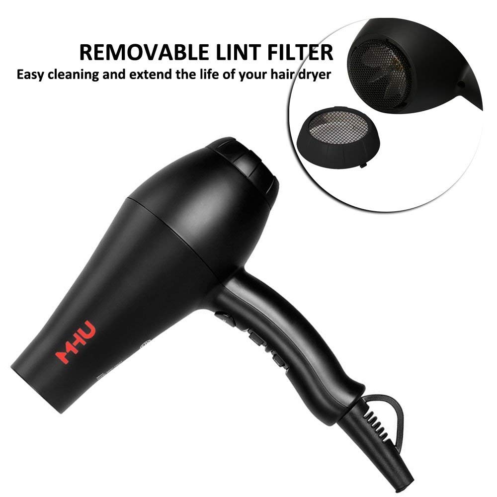 MHU Professional Salon Grade 1875w Low Noise Ionic Ceramic Ac Infrared Heat Hair Dryer Plus One Concentrator and One Diffuser Black Color - Image 4