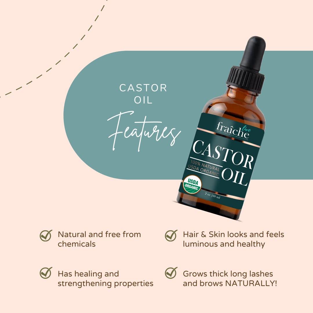 Live Fraiche Organic Castor Oil for Face (2oz) + FREE Filled Mascara Tube, 100% Pure USDA Eyebrow Eyelash Growth Serum, Cold Pressed, Hexane Free Hair Lash Serum - Image 9