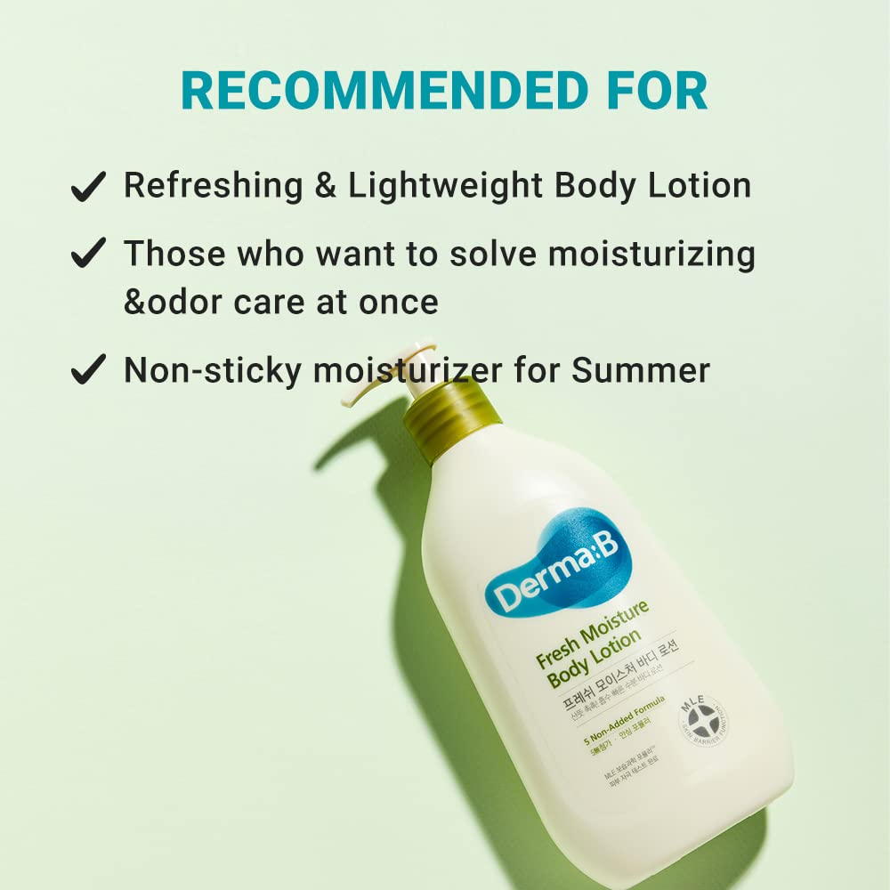 Derma B | Fresh Moisture Body Lotion | Lotion for Extremely Dry Skin | Intensive Skin Moisturizing | Fast-Absorbing & Long-Lasting Moisturizer | Natural Deodorant Cream | Body Care | 3.5 fl oz (400ml) - Image 6