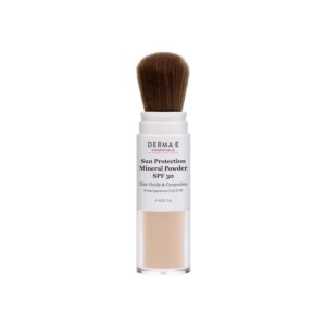 DERMA E Mineral Sunscreen for Face, SPF 30 Brush On Sun Protection Mineral Powder Sunscreen, 0.16 Oz, Mattifying Zinc Oxide & Ceramides, Sets Makeup, Controls Oil, Translucent Finish, All Skin Tones