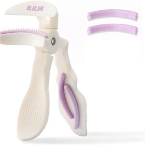 Innovative Straight-Handle Wide-Angle Comb Eyelash Curler with Silicone Refill Pads,No Pinching or Pulling Makeup Tool for Women, White