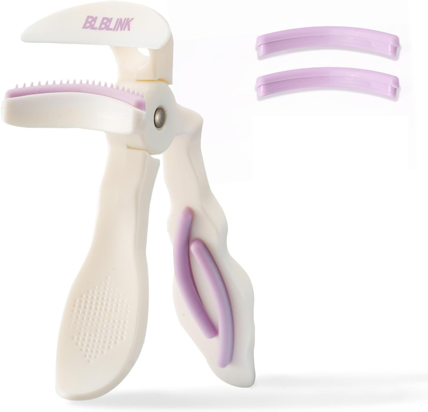 Innovative Straight-Handle Wide-Angle Comb Eyelash Curler with Silicone Refill Pads,No Pinching or Pulling Makeup Tool for Women, White