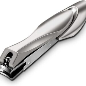 Nail Clippers with Catcher for Thick Toenails and Fingernail, Professional Sharp Nail Clippers for Men and Women Grey