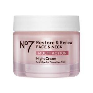 No7 Restore & Renew Multi Action Face & Neck Cream - Nighttime Collagen Peptide Facial Moisturizer - Anti Aging Face Cream Enriched with Hyaluronic Acid, Shea Butter + Vitamin E to Firm Skin (50ml)