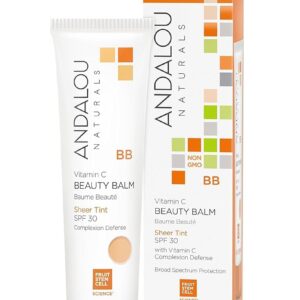 Andalou Naturals Vitamin C BB Beauty Balm Sheer Tint SPF 30, 2-in-1 BB Cream & Face Sunscreen with Broad Spectrum Protection, Mineral Sunscreen with Non-Nano Zinc Oxide, 2 Fl Oz