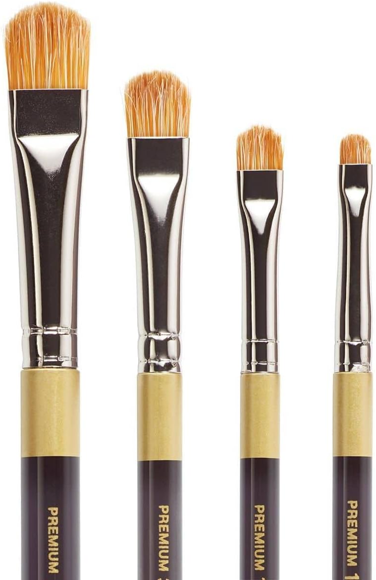 KINGART B-095 Premium 4 pc Original Gold Artist Brush Set Synthetic Bristles Short Handle 4 Sizes - Image 2