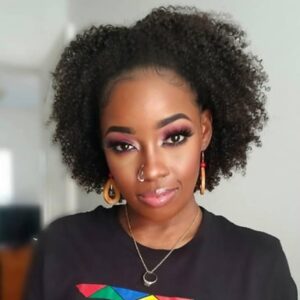 Wear & Go Glueless Wigs Human Hair Afro Kinky Curly Human Hair Half Wigs for Black Women Seamless Kinky Curly Bob Pixie Cut Wig Drawstring Full Head Clip in Half Wig 200% Density 8 Inch