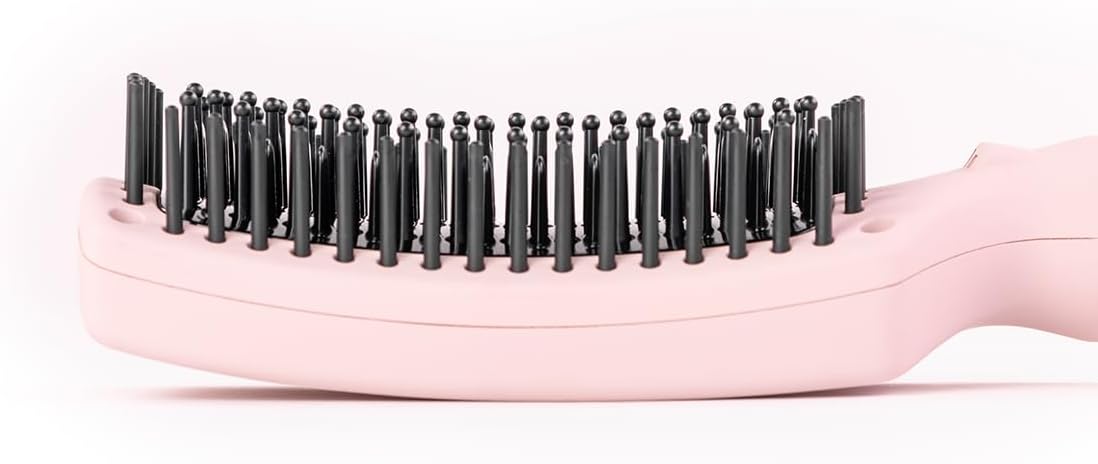 L'ANGE HAIR Le Vite Curve Ceramic Straightening Brush | Heated Straightener Flat Iron for Smooth, Anti Frizz Hair | for All Hair Lengths | Hot Styling Brush for Effortless Straightening (Blush) - Image 4