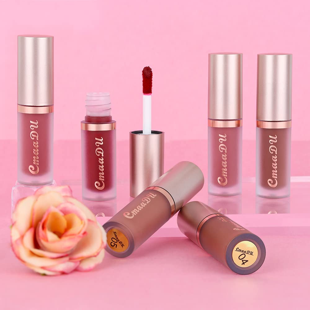 evpct 6Pcs Dark Light Nude Brown Matte Matt Liquid Lipstick Lip Gloss Glossy Set for Black Women, 24 Hour Brown Mauve Red Maroon Silky Velvet Lipstick Lip Liner set labiales matte larga duracion 24 - Image 8