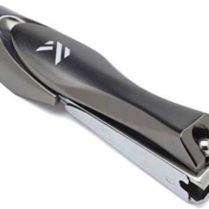 Nail Clippers with Catcher – KLIPP Heavy Duty Stainless Steel Fingernail and Toe Nail Cutter with Curved Surgical Blades and Built-in Nail File – Ergonomic Handle with Wide Jaws for Thick Nails