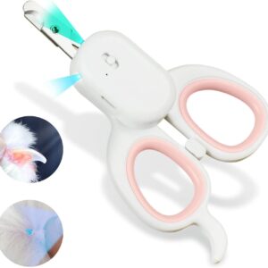 PAKEWAY Pet Nail Clipper with LED & -U-V Light, Cat Claw Trimmer with Ultra Bright LED Light for Nail Bloodline to Avoid Over Cutting, Sharp Angled Blade Grooming Tool for Dog Cat Rabbit Small Animals