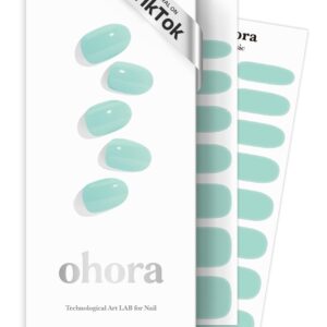 ohora Semi Cured Gel Nail Strips (N Cream Window) - Green, Solid, Works with Any UV/LED Lamps, Salon-Quality, Long Lasting, Easy to Apply & Remove - Includes 2 Prep Pads, Nail File & Wooden Stick