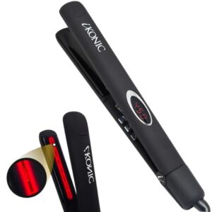 IKONIC 100% Pure Ceramic Hair Straightener & Flat Iron – 1” Floating Curved Plates, Fast Heating, Anti-Static Infrared Hair Iron – Frizz-Free, Sleek Hair Styling Tool for Women & Professionals - Black