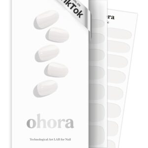 ohora Semi Cured Gel Nail Strips (N Clean White) - White, Solid, Works with Any UV/LED Lamps, Salon-Quality, Long Lasting, Easy to Apply & Remove - Includes 2 Prep Pads, Nail File & Wooden Stick