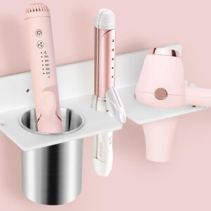 Hair Dryer Holder Wall Mount, Hair Tool Organizer with Heat-Resistant Steel Cups, Acrylic Blow Dryer Holder, Adhesive or Screw Mount for Bathroom Storage