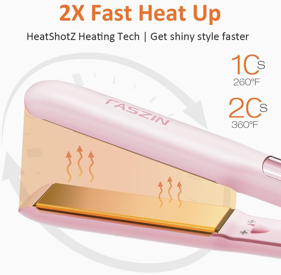 Pink Professional Ionic Titanium Hair Straightener 1.18 Inch LED Display 2-in-1 Curler Tool - Image 3