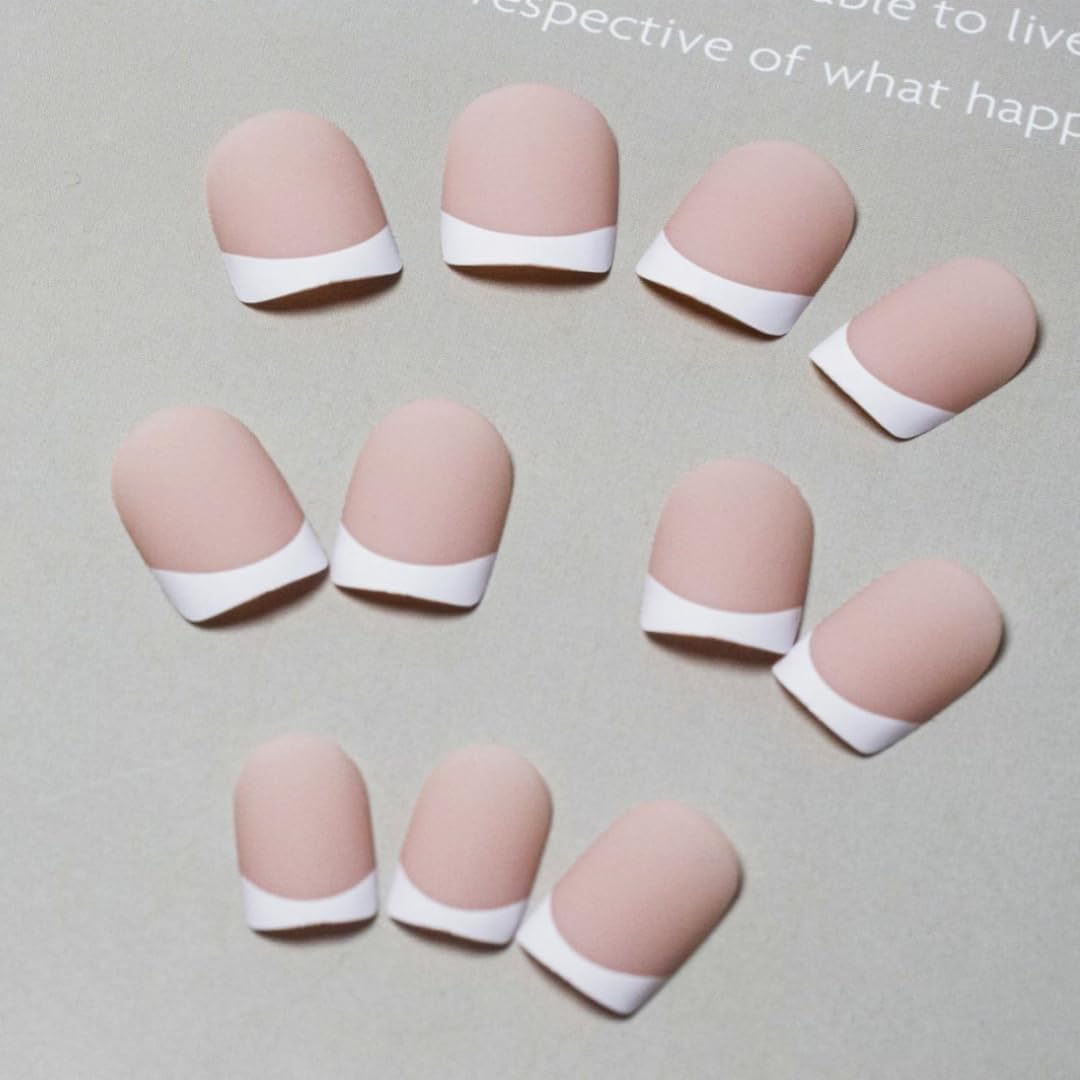 Matte White French Tip Press on Nails Short Square Nails Press ons, Short Fake Nails Coffin Acrylic French Glue on Nail False for Women, Natural12 Sizes 24 Pcs - Image 4