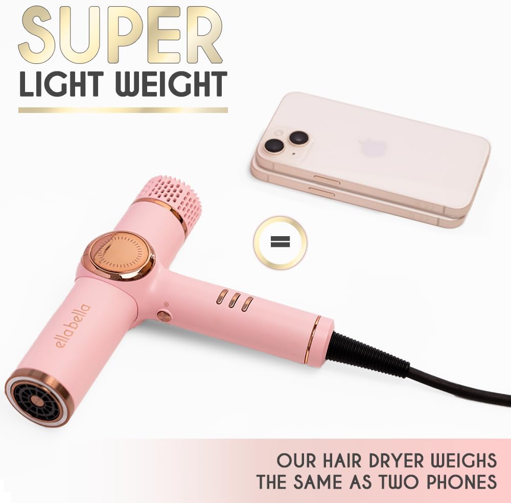 ELLA BELLA® Professional Ionic Hair Dryer with Diffuser • Negative Ion Blow Dryer • Suitable All Hair Types • Intelligent Heat Control & Rapid Drying Speeds • Lightweight Design • Low Noise Technology - Image 3