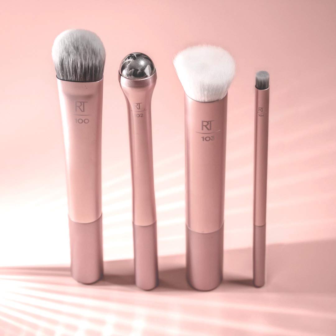 Real Techniques Prep and Prime Makeup Brush Set, Ideal for Exfoliating & Applying Primers, Moisturizers, & Serums, Skincare Tools, Synthetic Bristles, Cruelty-Free & Vegan, 4 Piece Set - Image 3