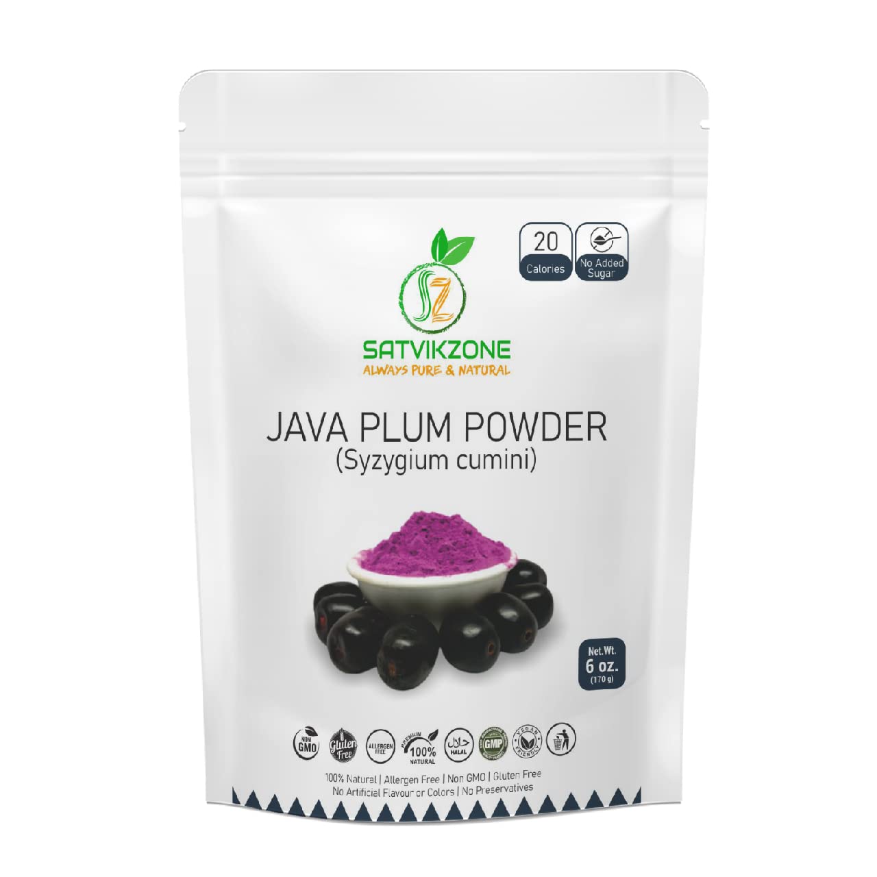 Java Plum Jamun Fruit Powder, 100% Natural, 6 oz, Vegan Friendly, No Added Sugar, No Artificial Flavors/Colors/Preservatives, NON-GMO, Eco-friendly Standup Resealable Pouch