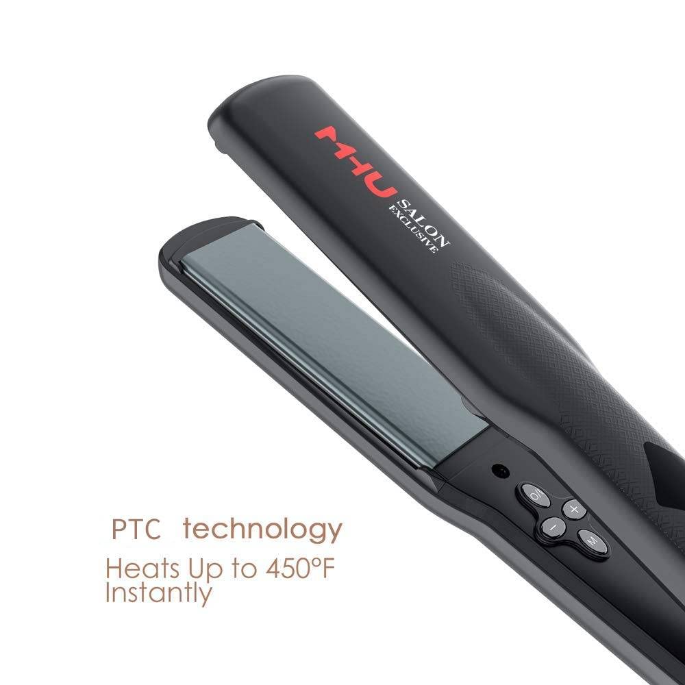 Professional Keratin Hair Straightener 1.25" Wide Flat Iron Hair Straightener Instant Heat Up Flat Iron 285℉-450℉, Dual Voltage, Auto Shut Off (Black) - Image 3