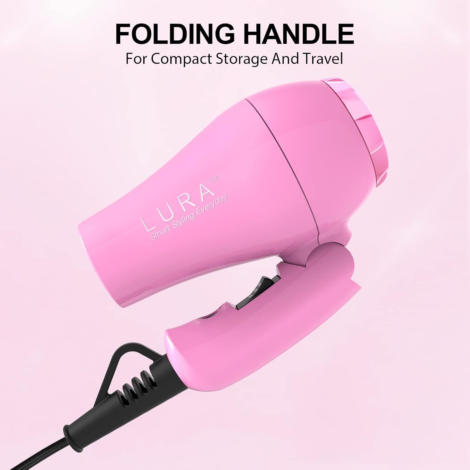 Portable Travel Hair Dryer,Mini Lightweight Dual Voltage Blow Dryer 1200W with Folding Handle,Blowdryer with One Concentrator - Image 2