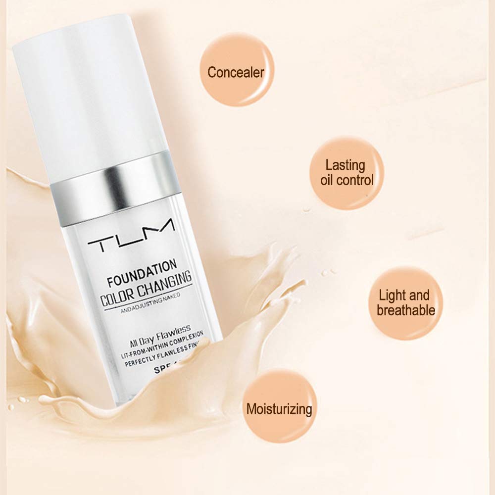TLM Colour Changing Foundation - Flawless Coverage, Lightweight Formula, Adapts to Skin Tone, Hides Wrinkles & Lines, Hydrating & Long-Lasting, BB Cream Makeup Base Concealer Cover - Image 4