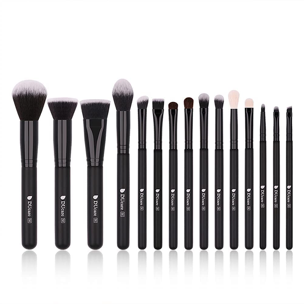 DUcare Makeup Brushes 15Pcs Premium Synthetic Kabuki Makeup Brush Set, Professional Foundation Concealers Powder Blush Blending Face Eye Shadows Black Brush Sets - Image 7