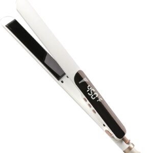 Ultra Thin Titanium Flat Iron Hair Straightener, 1 Inch Double Side Fast Heating Styling Iron for Straightening or Curling, Dual Voltage Real-Time Temp Display, White