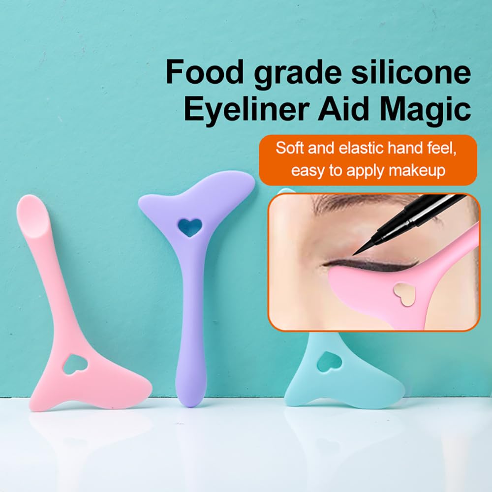 Eyeliner Stencils, 5Pcs Eyeliner Brush Set, Reusable Eyeliner Tool for Eyes Wing, Multifunctional Silicone Eyeliner Aid Mascara Shield, Beginners Friendly (Pink) - Image 5