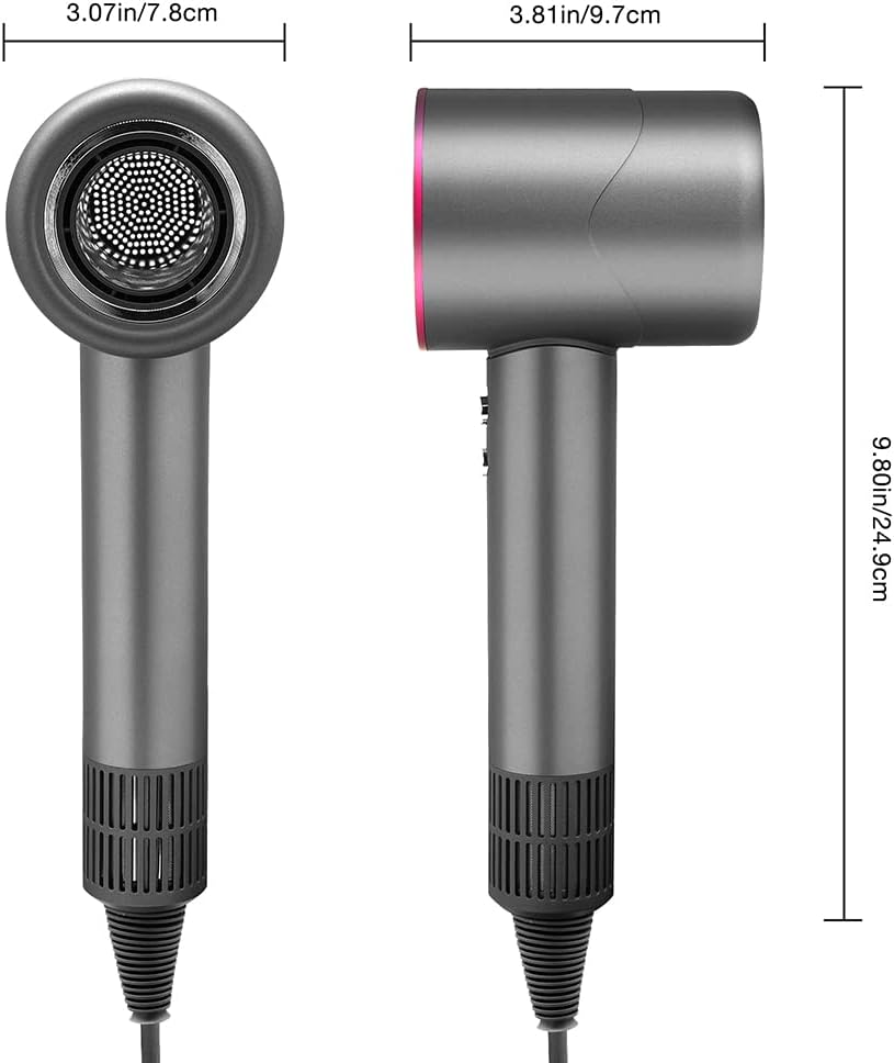 Gray 110,000 RPM Brushless Motor High-Speed Hair Dryer with Diffuser and Magnetic Nozzles - Image 2