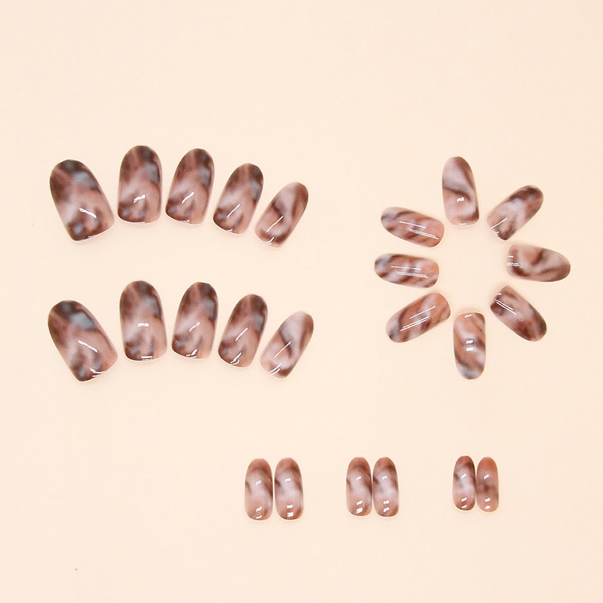 Almond Shape Press on Nails Short Oval Fake Nails Gray Marble Acrylic Nails Full Cover Blooming Gel False Nails Glossy Watercolor Halo Design Glue on Nails Reusable Stick on Nails for Women 24PCS - Image 3
