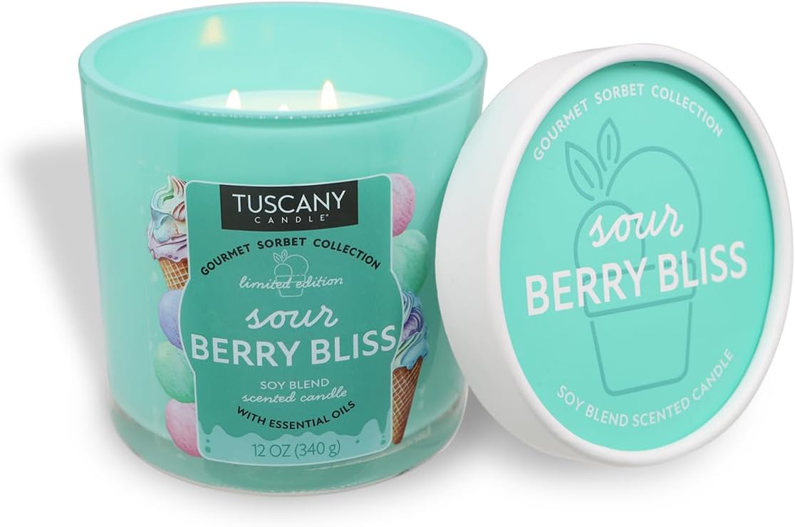 Tuscany Candle Sour Berry Bliss: Blue Raspberry Scented Summer Candle, 12 oz — Gourmet Sorbet Collection - Image 2