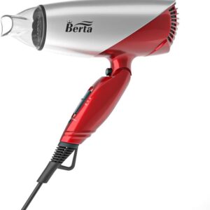 Berta 1875W Folding Hair Dryer Travel Dryer with Negative Ions, Dual Voltage Lightweight Compact Blow Dryer, 2 Heat 2 Speed Settings for Salon Styling, Red