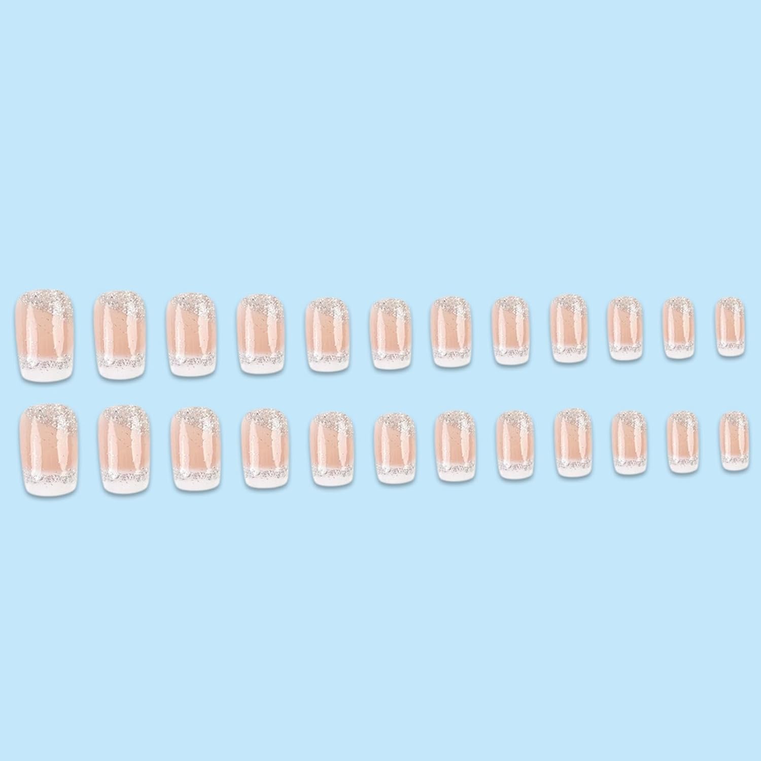 24 Piece Medium White French Ombre Glitter Square Press On Nails Kit - Image 5