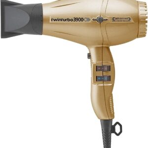Turbo Power Twin Turbo 3900 Advanced Ionic & Ceramic Eco Friendly Gold Hair Dryer + M Hair Designs Metal Mesh Diffuser (Bundle) – Fast-Drying, Frizz-Control Blow Dryer for Voluminous Curls