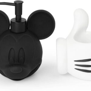 Jay Franco Disney Mickey Mouse Bathroom Soap Dispenser Set - 2 Piece White and Black Collection Includes Resin Lotion Pump and Tumbler Cup - Bathroom Décor