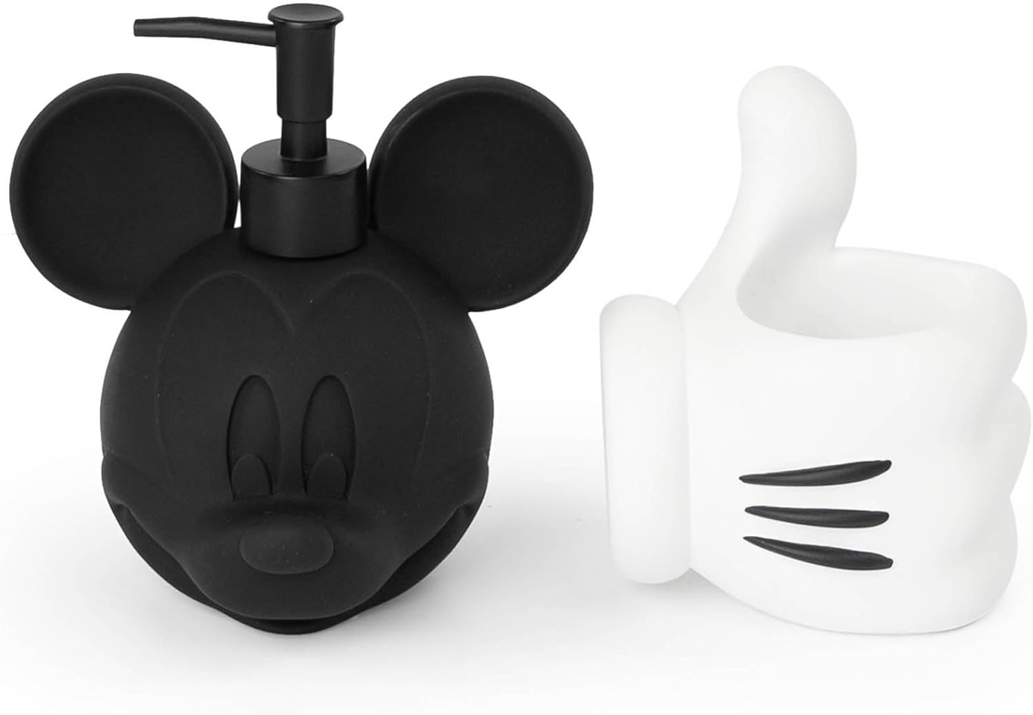 Jay Franco Disney Mickey Mouse Bathroom Soap Dispenser Set - 2 Piece White and Black Collection Includes Resin Lotion Pump and Tumbler Cup - Bathroom Décor