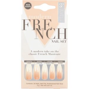 Salon Perfect Press On Nails Modern French Ombre, Long-Lasting Acrylic Fake Nails, Easy Application Trendy Design, 24 Nails with Glue & File, Nail Kit, 1-Pack