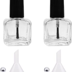 NIIIYTYB 2Pcs Empty Nail Polish Bottles with Brush Small 5ML Glass Bottles with Cap Funnel Mixing Balls Gel Applicator Sample Bottle for Liquid Fingernail Polish Storage Containers