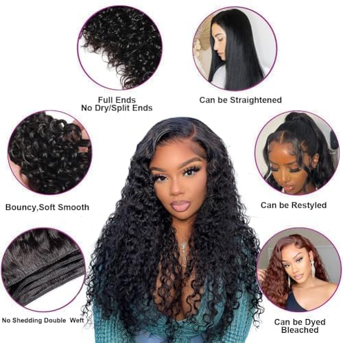 12A 3 Bundles Water Wave Human Hair (16 18 20 Inch) 100% Unprocessed Weave Brazilian Human Hair Bundles Full And Thick Virgin Hair Extensions Natural Color - Image 4